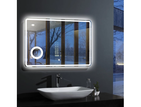 Зеркало Gair Vog 100x70 (LED) с увеличительным зеркалом, подсветкой, антизапотеванием и часами - фото 2