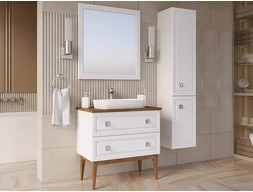 Комплект мебели ASB-Woodline Каталина 80 слоновая кость (тумба с раковиной, зеркало)