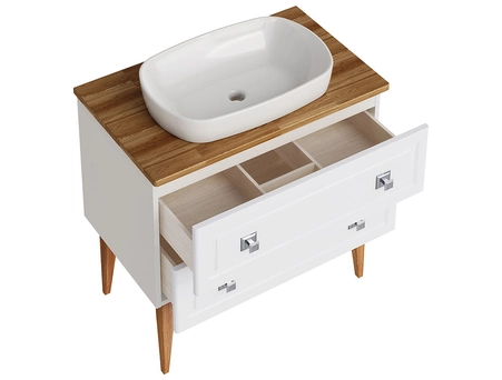 Комплект мебели для ванной ASB-Woodline Каталина 80 слоновая кость (тумба с раковиной, зеркало) - фото 5