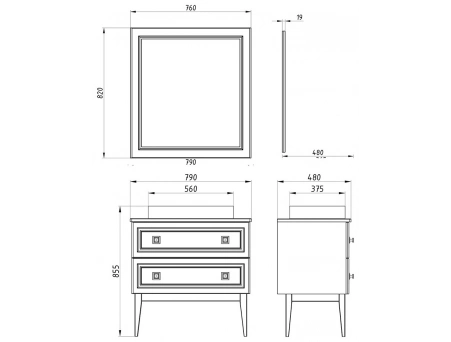 Комплект мебели для ванной ASB-Woodline Каталина 80 слоновая кость (тумба с раковиной, зеркало) - фото 14