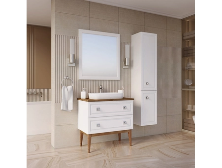 Комплект мебели для ванной ASB-Woodline Каталина 80 слоновая кость (тумба с раковиной, зеркало) - фото 4