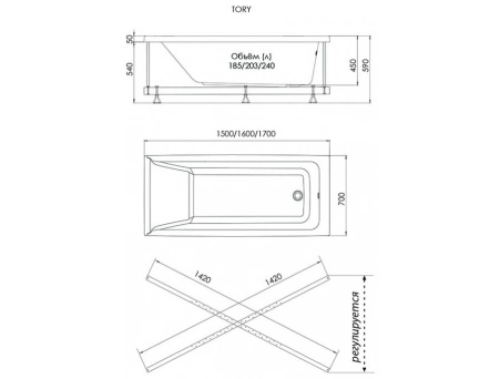 Акриловая ванна 1ACReal Тори 170x70 (с каркасом) Щ0000042932 - фото 13