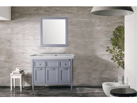Комплект мебели ASB-Woodline Гранда 105 Grigio из массива ясеня (тумба с раковиной, зеркало) - фото 2
