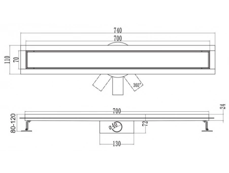 Душевой лоток РМС ТЛ02-70х7 под плитку 70 см подключение 360° (с комбинированным затвором) - фото 8