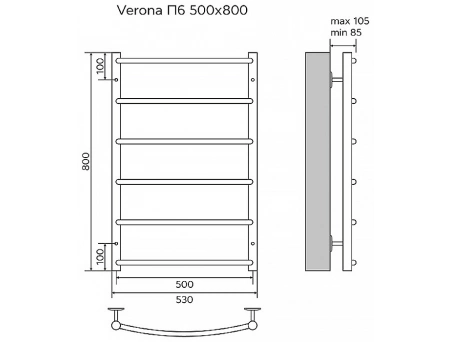 Полотенцесушитель водяной Azario Verona 50x80 6 секций, черный AZ83874B - фото 5