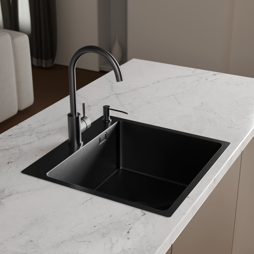 Кухонная мойка РМС MR-5050BL 50x50 графит (корзина раздвижная, дозатор, сифон)