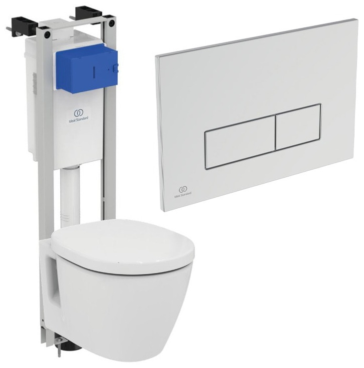 Набор 4 в 1 Ideal Standard: подвесной унитаз Connect E803501, инсталляция ProSys Eco Frame M E233267, сиденье с крышкой E712701, смывная клавиша OLEAS хром R0121AA