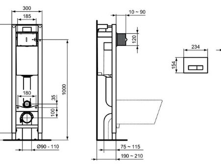 Набор 4 в 1 Ideal Standard: подвесной унитаз Connect E803501, инсталляция ProSys Eco Frame M E233267, сиденье с крышкой E712701, смывная клавиша OLEAS хром R0121AA - фото 11