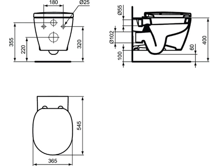 Набор 4 в 1 Ideal Standard: подвесной унитаз Connect E803501, инсталляция ProSys Eco Frame M E233267, сиденье с крышкой E712701, смывная клавиша OLEAS хром R0121AA - фото 12