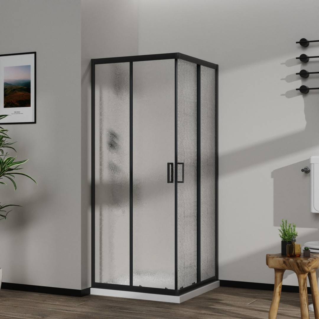 Душевой уголок Azario Paris 90x90 с черным профилем, стекло шиншилла AZ-R06-90-MB-CHC