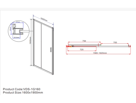 Душевая дверь Vincea Garda VDS-1G160CL 160x195 с хромированным профилем, прозрачным стеклом - фото 5