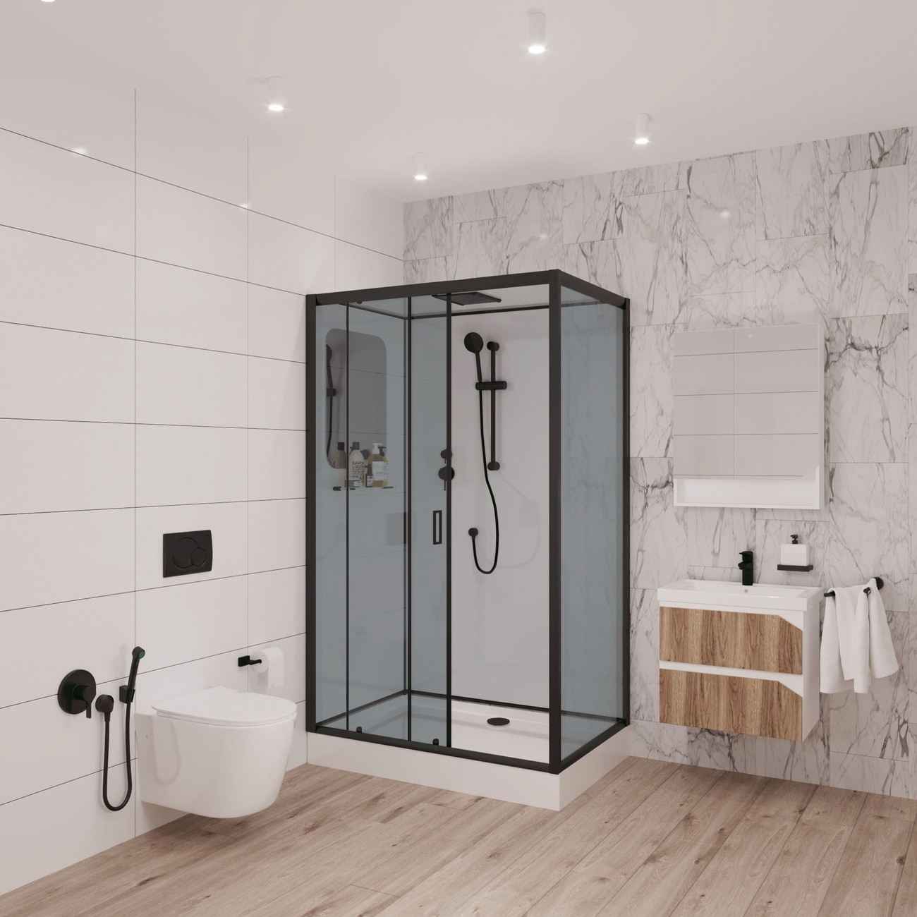 Душевая кабина Niagara Premium NG-6912-01QL Black 120х80 левая, с низким поддоном, тонированным стеклом
