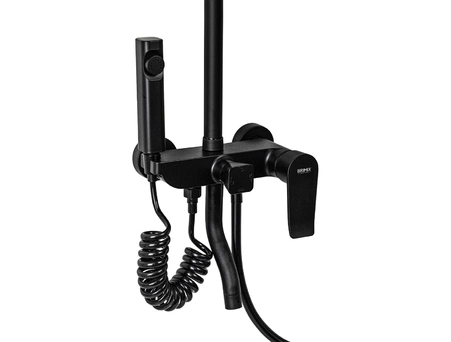 Душевая стойка со смесителем Brimix 3052 из ABS пластика, матовая черная (с гигиеническим душем) - фото 2