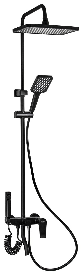 Душевая стойка со смесителем Brimix 3052 из ABS пластика, матовая черная (с гигиеническим душем)