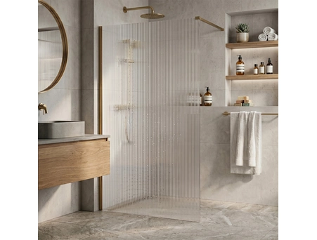 Душевая перегородка Loranto Walk-in CS-Z02G-130 130x200 профиль брашированное золото, рифленое стекло - фото 2