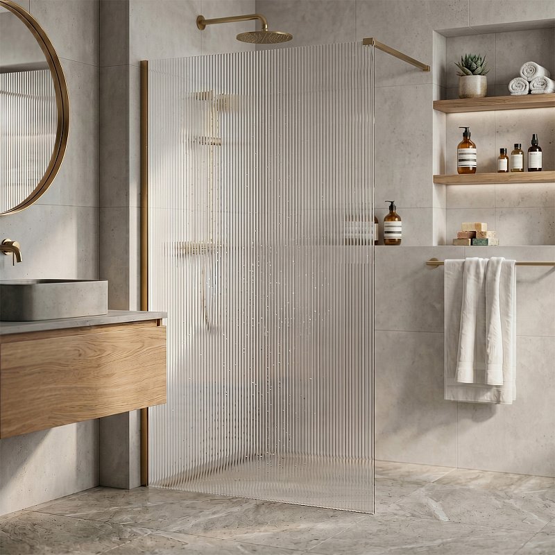 Душевая перегородка Loranto Walk-in CS-Z02G-130 130x200 профиль брашированное золото, рифленое стекло