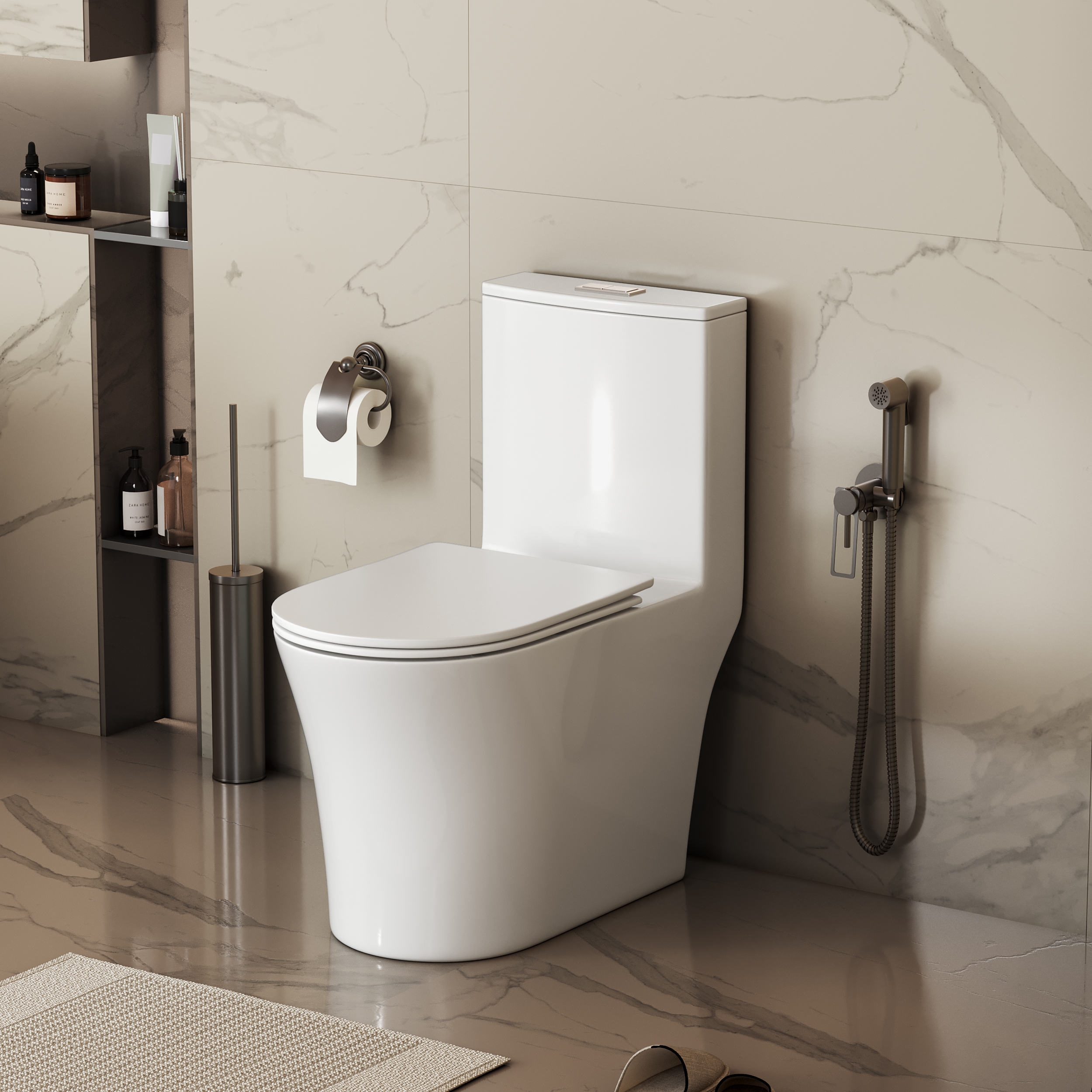 Унитаз моноблок Grossman Thin Rim GR-5607SQ 655x370x796 с тонким ободком, торнадо