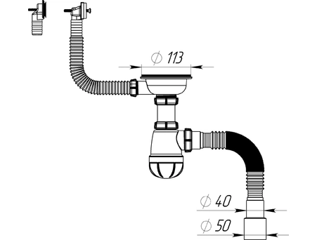 Сифон для кухонной мойки Aquant B0186-20-MR 3 1/2