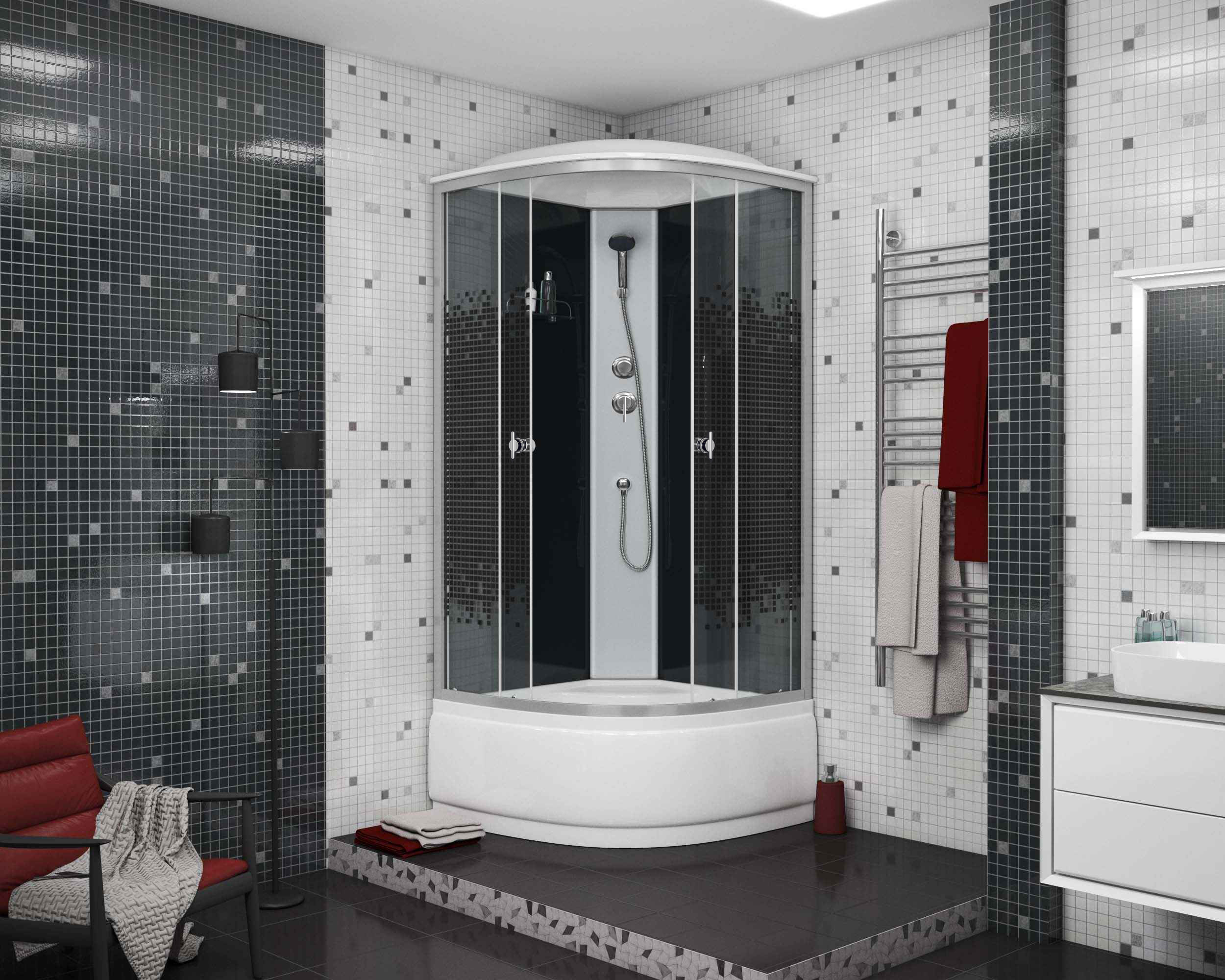 Душевая кабина Niagara Eco NG-7508-14 90x90 с высоким поддоном, прозрачным стеклом с рисунком 75081454