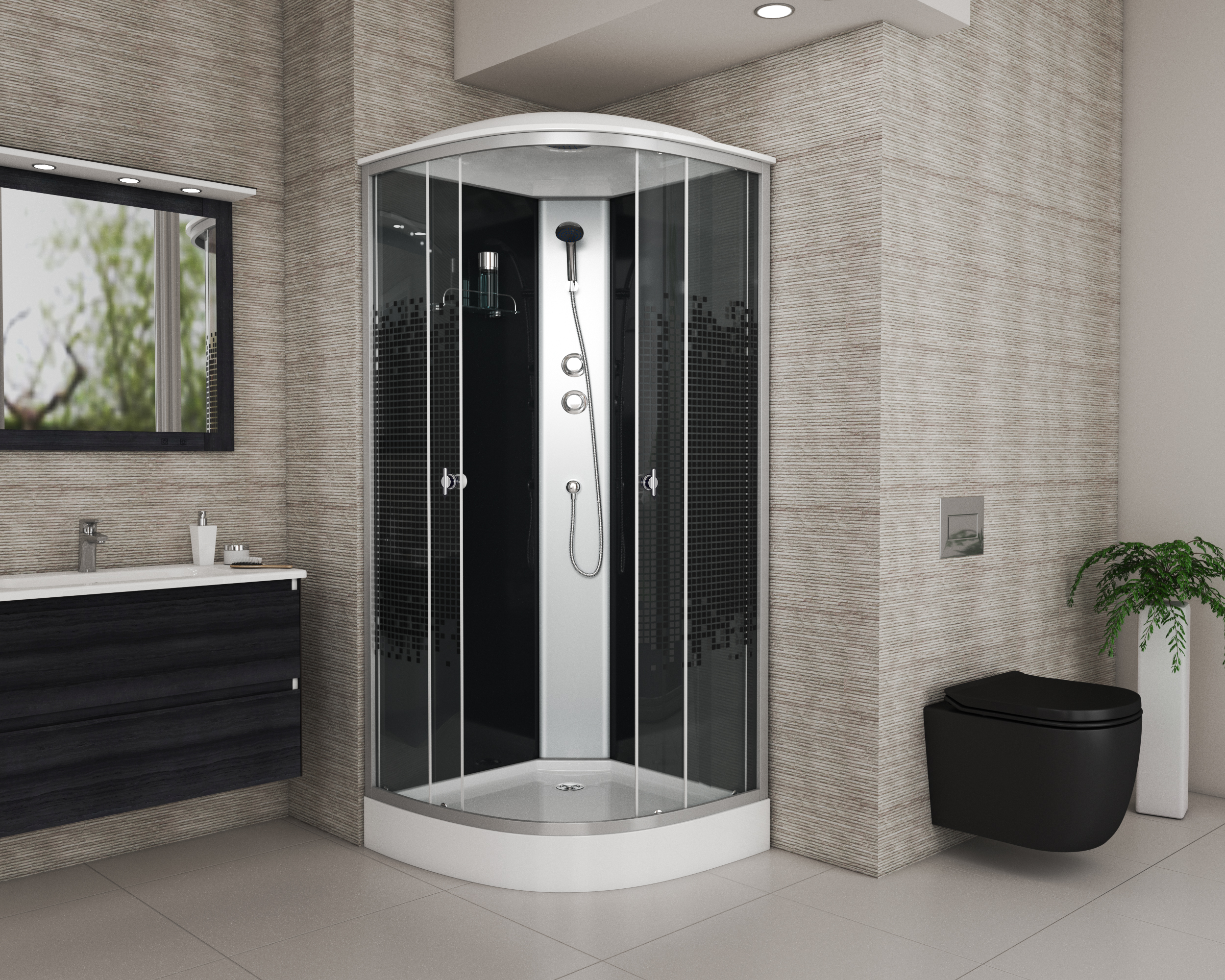 Душевая кабина Niagara Eco NG-4501-14 Black 90x90 с низким поддоном, прозрачным стеклом с рисунком 45011453