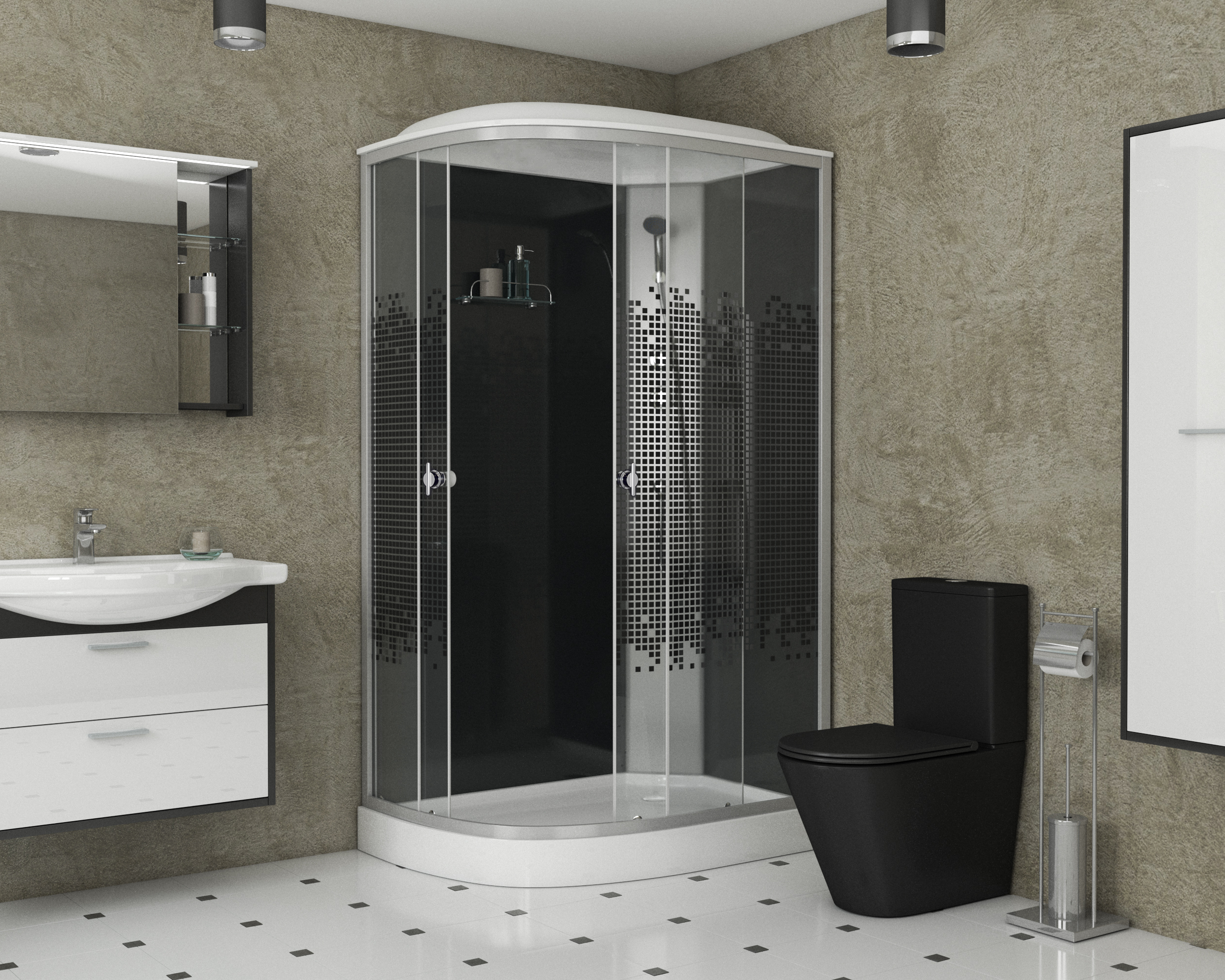 Душевая кабина Niagara Eco NG-4512-14R Black 120x80 с низким поддоном, прозрачным стеклом с рисунком 45121453R