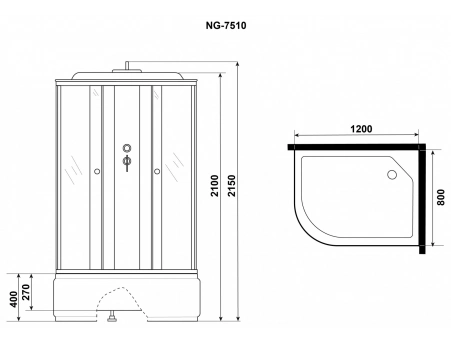 Душевая кабина Niagara Eco NG-7510-14R Black 120x80 с высоким поддоном, прозрачным стеклом с рисунком 7510R - фото 13
