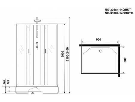 Душевая кабина Niagara Classic NG-33984-14QBKT 90x80 со средним поддоном, матовым стеклом 339844QBKT - фото 16