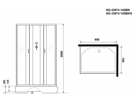 Душевая кабина Niagara Classic NG-33974-14QBK 90x70 со средним поддоном, матовым стеклом 339744QBK - фото 15
