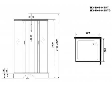 Душевая кабина Niagara Classic NG-1101-14BKTG 90x90 с низким поддоном, матовым стеклом 11011423BKTG - фото 16