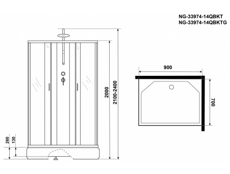Душевая кабина Niagara Classic NG-33974-14QBKTG 90x70 со средним поддоном, матовым стеклом 339744QBKTG - фото 16