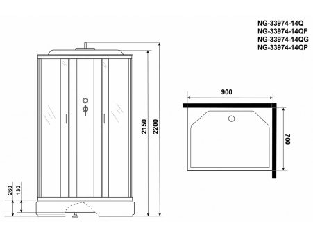 Душевая кабина Niagara Classic NG-33974-14QF 90x70 со средним поддоном, матовым стеклом 339744QF - фото 19