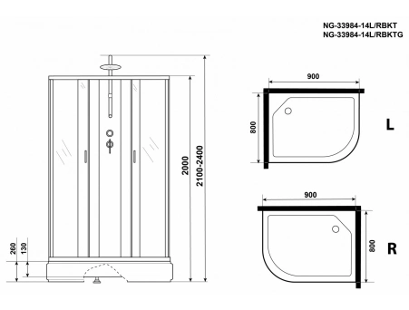 Душевая кабина Niagara Classic NG-33984-14RBKTG 90x80 со средним поддоном, матовым стеклом 339844RBKTG - фото 16