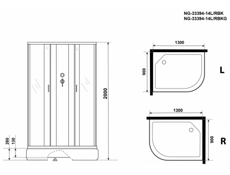 Душевая кабина Niagara Classic NG-33394-14LBK 130x90 со средним поддоном, матовым стеклом 333944LBK - фото 15