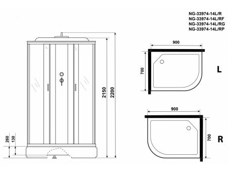 Душевая кабина Niagara Classic NG-33974-14LG 90x70 со средним поддоном, матовым стеклом 339744LG - фото 17