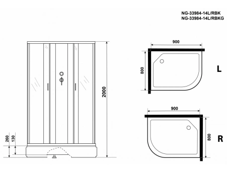 Душевая кабина Niagara Classic NG-33984-14LBKG 90x80 со средним поддоном, матовым стеклом 339844LBKG - фото 15