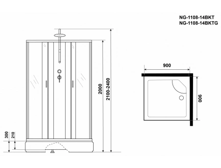 Душевая кабина Niagara Classic NG-1108-14BKTG 90x90 со средним поддоном, матовым стеклом 11081424BKTG - фото 16