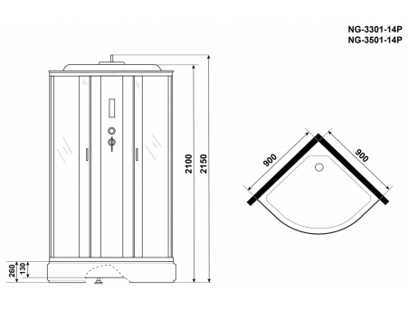 Душевая кабина Niagara Classic NG-3301-14P 90x90 со средним поддоном, матовым стеклом 33011424P - фото 18