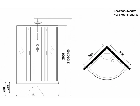 Душевая кабина Niagara Classic NG-6708-14BKTG 90x90 с высоким поддоном, прозрачным стеклом 67081414BKTG - фото 15