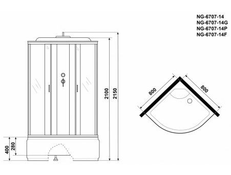 Душевая кабина Niagara Classic NG-6707-14 80x80 с высоким поддоном, прозрачным стеклом 67071414 - фото 15