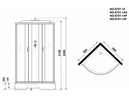 Душевая кабина Niagara Classic NG-6701-14F 90x90 со средним поддоном, прозрачным стеклом 67011414F - фото 17