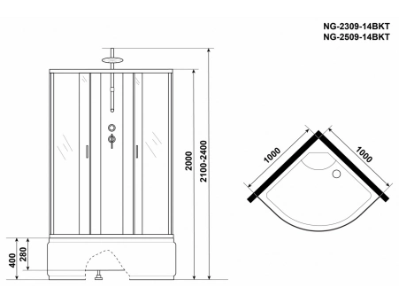 Душевая кабина Niagara Classic NG-2309-14BKT 100x100 с высоким поддоном, матовым стеклом 23091424BKT - фото 16