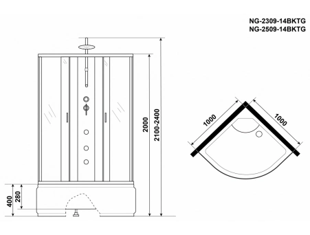 Душевая кабина Niagara Classic NG-2509-14BKTG 100x100 с высоким поддоном, тонированным стеклом 25091434BKTG - фото 16