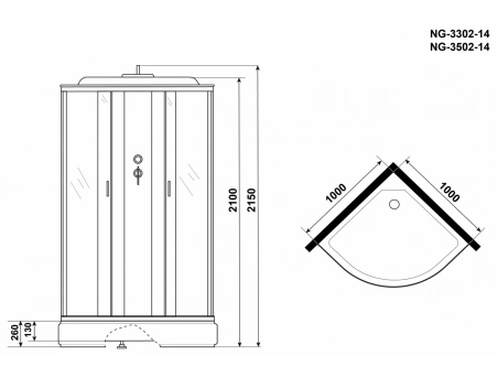 Душевая кабина Niagara Classic NG-3502-14 100x100 со средним поддоном, тонированным стеклом 35021434 - фото 16