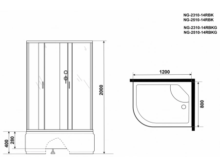 Душевая кабина Niagara Classic NG-2310-14RBKG 120x80 с высоким поддоном, матовым стеклом 23101424RBKG - фото 15