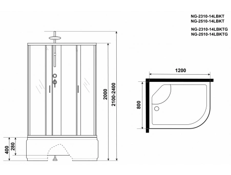 Душевая кабина Niagara Classic NG-2510-14LBKT 120x80 с высоким поддоном, тонированным стеклом 25101434LBKT - фото 15