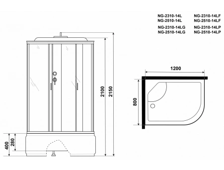 Душевая кабина Niagara Classic NG-2510-14LF 120x80 с высоким поддоном, тонированным стеклом 25101434LF - фото 18