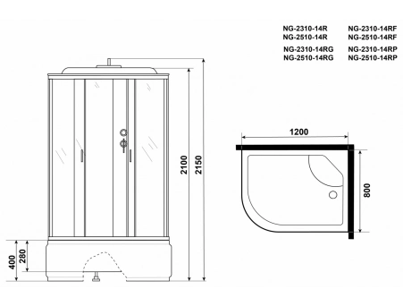 Душевая кабина Niagara Classic NG-2510-14RF 120x80 с высоким поддоном, тонированным стеклом 25101434RF - фото 18