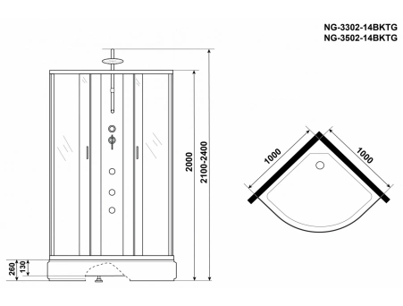 Душевая кабина Niagara Classic NG-3302-14BKTG 100x100 со средним поддоном, матовым стеклом 33021424BKTG - фото 16
