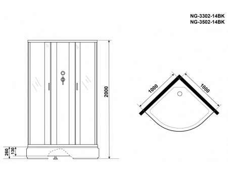 Душевая кабина Niagara Classic NG-3302-14BK 100x100 со средним поддоном, матовым стеклом 33021424BK - фото 15