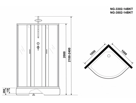 Душевая кабина Niagara Classic NG-3302-14BKT 100x100 со средним поддоном, матовым стеклом 33021424BKT - фото 16